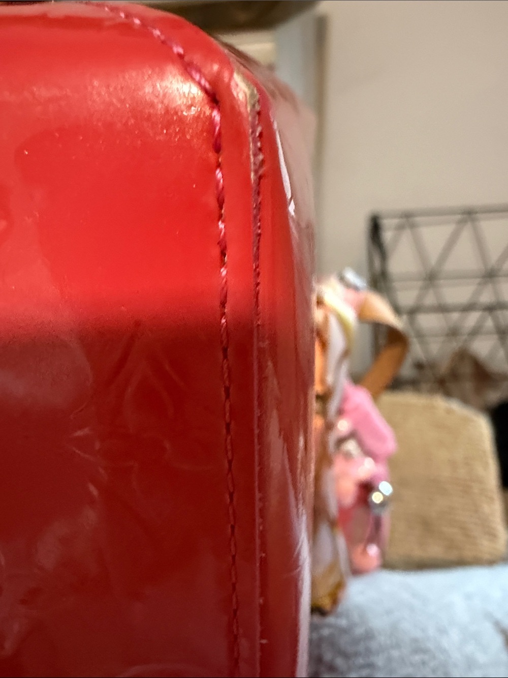 Louis Vuitton Pink Vernis Patent Tote with Tan Handles and unbranded charms. - Picture 14 of 16